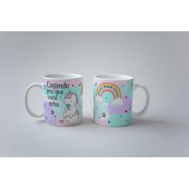 Imagem de Caneca Porcelana Unicórnio Colorido Frases Cagando Pro que Você Acha 325ml