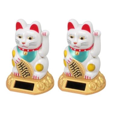 Imagem de Generic 2 Peças de Gato da Sorte Solar, Estátua de Gato da Sorte Com Mão Ondulante Movida a Energia Solar para Decoração de Carro de Escritório Doméstico, Com Movimento Automático (WHITE)