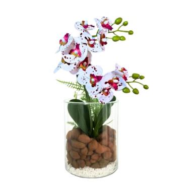 Imagem de Planta Artificial Arranjo de Orquídeas Vaso Solitário Decoração(Branca Rajada)