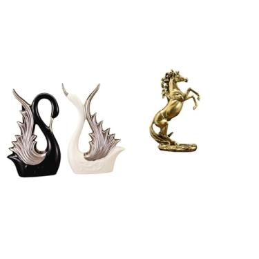 Imagem de Whtkoph Elegantes Estatuetas de Cisne E Cavalo em Cerâmica para Mesa, Estante, Decoração de Lareira, Coleção Artesanal Feita à Mão, Estátua Leve.