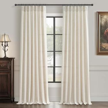 Imagem de Exclusivo conjunto de 2 painéis de cortinas plissadas de bétula, 203 cm de comprimento, 2 painéis, cortina viral semitransparente de linho natural com filtro de luz, cortinas de janela estéticas