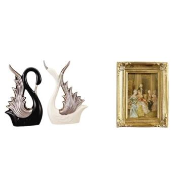 Imagem de Whtkoph Estatuetas de Cisne, Escultura em Cerâmica E Porta-retratos em Resina, Expositor de Mesa para Cartões, Prateleira, Aniversário, Lareira