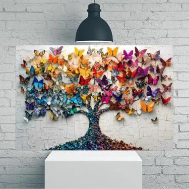 Imagem de Arte de parede em tela rústica vintage com asas coloridas de borboleta - Pôster sem moldura de 20 x 30 cm - Decoração de casa e escritório para sala de estar, quarto, cozinha e café