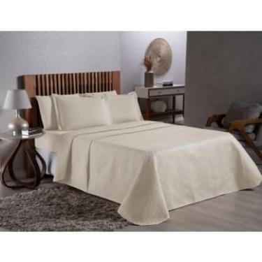 Imagem de Kit Cobre Leito Casal 4 Peças + Jogo de Lençol Padrão – Promoção em Poliéster Toque Macio(Marfim)