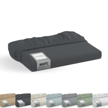 Imagem de Econest living Lençol com elástico 100% algodão egípcio Twin-GG - 800 fios de algodão, macio, durável, refrescante, bolso profundo de 40,6 cm, qualidade de hotel de luxo, cinza escuro