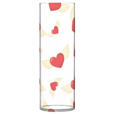 Imagem de CEBUGI Vaso de flores com estampa de corações 10 x 30 cm, vaso cilíndrico para flores, vaso transparente inquebrável para festa de casamento, decoração de casa