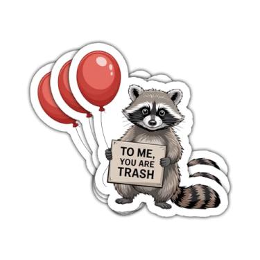 Imagem de 3 peças para mim You are Trash adesivo engraçado guaxinim segurando balão presente sarcástico para Trash Panda to Me You are Trash Adesivos Guaxinim Carro Decalque para Laptop Garrafa Notebook Caixa