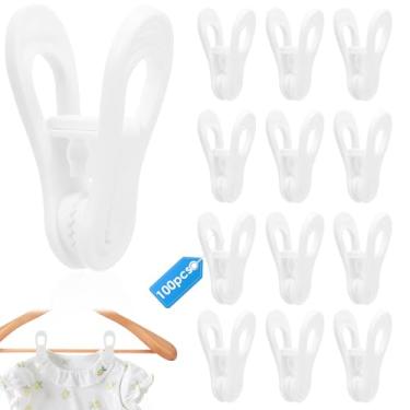 Imagem de Pacote com 100 clipes de cabide para cabides, dentes antiderrapantes seguram firmemente as roupas, cabide de plástico multifuncional, clipes de dedo fortes para casa, escritório, viagens