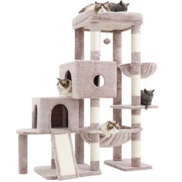 Imagem de Hey-brother Torre de árvore para gatos, postes arranhadores com plataforma grande, 2 condomínios, rede espaçosa, cesta aconchegante, placa de sisal para adultos grandes, casa de escalada progressiva