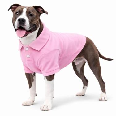 Imagem de lovelonglong Camisa polo básica para cães de algodão premium, camisetas polo para cães grandes, médios e pequenos com gola de dois botões cor branca rosa GG
