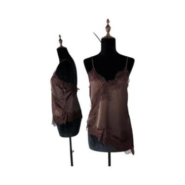 Imagem de Top Crop Assimétrico Sem Mangas Em Renda De Cetim Para Mulheres, Camis