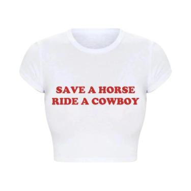 Imagem de Camiseta Cropped Feminina Y2K Grunge Goth save a Horse Ride a Cowboy V