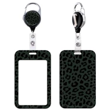 Imagem de Porta-crachá de identificação leopardo bonito carretel retrátil com suporte de identidade para chaves e crachás de identificação para mulheres, professores, homens, meninos, funcionários para trabalho