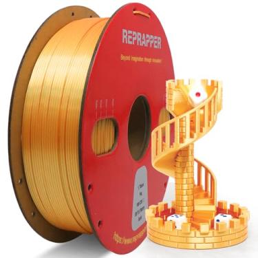 Imagem de RepRapper Gold Silk PLA 1,75 mm - 1 kg Filamento de impressão 3D ouro metálico brilhante, alta velocidade e sem emaranhados, precisão dimensional de +/- 0,03 mm, filamento de impressora FDM para