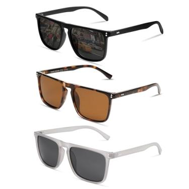 Imagem de VANLINKER Óculos de sol quadrados polarizados para homens e mulheres, óculos escuros com proteção UV para dirigir VL9748, Pacote com 3, preto + marrom + transparente, Medium