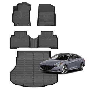 Imagem de Hutisya - Conjunto de tapetes de chão e forro de carga adequado para Hyundai Elantra Hybrid 2021-2025 proteção contra todos os climas antiderrapante e durável TPE conjunto completo de forros