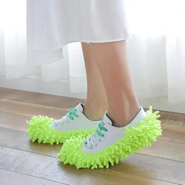 Imagem de 2 pares de chinelos de esfregão - chinelos de limpeza de chão - ferramentas de limpeza de microfibra macias, laváveis e reutilizáveis (verde)