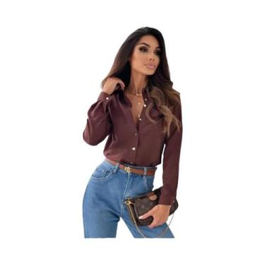 Imagem de Blusa Elegante De Chiffon Feminina Com Decote Em V, Manga Longa, Camis