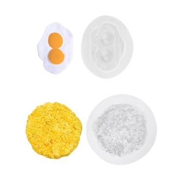 Imagem de Liiaiyter Molde de silicone de macarrão instantâneo 3D e molde de ovo frito, moldes de vela antiaderentes em forma de comida para chocolate, resina, sabão | Moldes de fondant fofos para chá de bebê