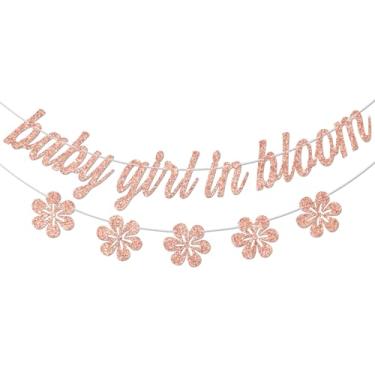 Imagem de Banner Baby Girl in Bloom, decorações de chá de bebê de primavera, decoração de festa de primeiro aniversário, decoração de aniversário com tema de flores silvestres, glitter dourado rosa