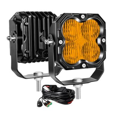 Imagem de Willpower 2 lâmpadas LED de trabalho de 4,3 30 W 3000 LM com chicote de fios DT de 12 V, luzes de neblina para carro, caminhão, trator de barco, âmbar 3000K, farol à prova d'água, feixe de inundação