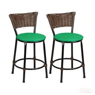 Imagem de Kit de 2 Banquetas Baixas de Junco Chocolate - Fibra Sintética, Ideal para Bar, Cozinha Americana e Espaços Residenciais, Design Prático e Versátil (Verde)