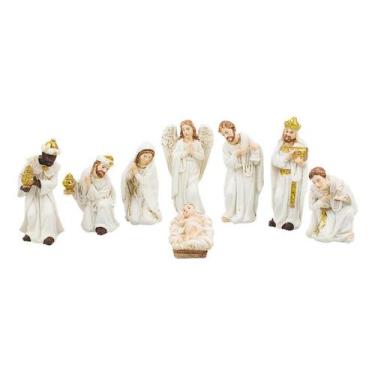Imagem de Presépio Branco Pequeno Completo P/ Árvore De Natal - 7,5cm - Tasco, P