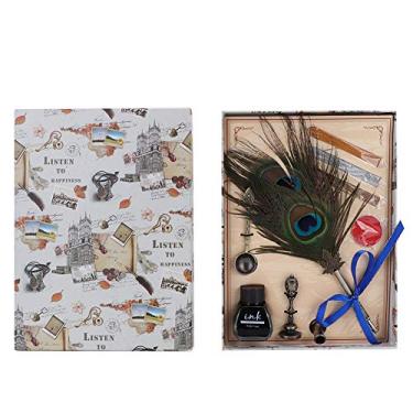 Imagem de Conjunto de canetas de pena vintage elegante retrô de aço inoxidável com pontas de pena para escrita com kit de cera de vedação para entusiastas de caligrafia, escritores e (Tipo 1)