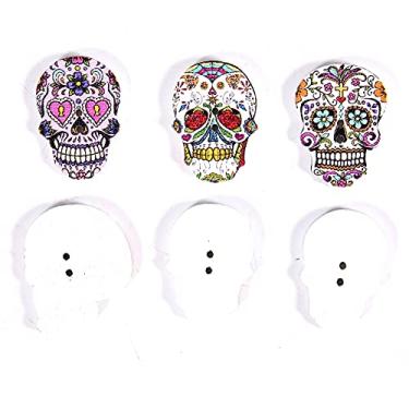 Imagem de Naroote Botões de Caveira de Madeira Criativos Diy Artesanato Suprimentos Decoração de Roupas para Costura para Decorações de Festa, 50 Peças (Modelo misto 2)