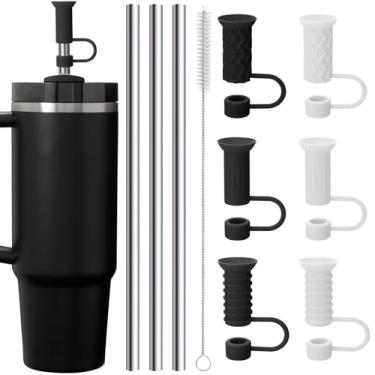 Imagem de Mity rain Topos de palha de silicone para Stanley, capas de canudo e canudos de aço inoxidável para copos Stanley Cup Acessórios de copos de 30/1,134 g, design de ventosa à prova de poeira/vazamento