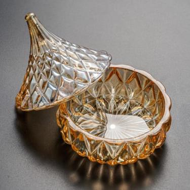 Imagem de ZUOLUO Caixa de joias de vidro de cristal âmbar, pote de joias com tampa, suporte de anel de bandeja de joias, organizador de joias para anéis, pulseiras, colares, pingentes, pote de armazenamento