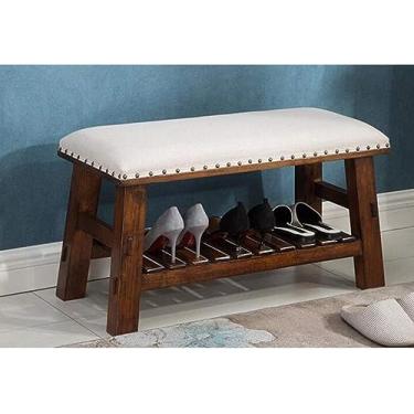 Imagem de Banqueta de pé de tecido moderno - Rebite de madeira maciça e banco de sapatos, banco de mesa de centro elegante para quarto e sala de estar (opção de cor de 70 cm)