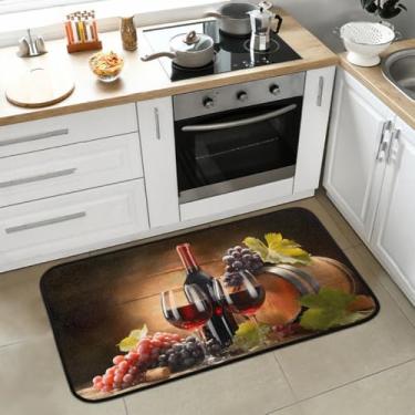 Imagem de Tapetes de cozinha, uvas, vinho, super absorvente, tapete de cozinha, antiderrapante, confortável, tapete lavável para chão, casa, escritório, pia, sala de estar, lavanderia, decoração 99 x 50 cm