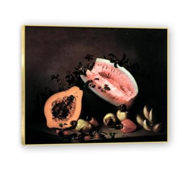 Imagem de Moldura dourada. Arte vintage emoldurada de frutas mortas, pintura clássica de cozinha country, decoração de parede de casa de fazenda quente para sala de jantar e cozinha. A22. 50 x 60 cm - 19,6 x