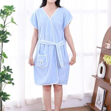 Imagem de Toalha de banho, roupão de banho de lã coral, conjunto de toalhas pós-banho vestíveis, toalha de banho de secagem rápida para academia (azul)