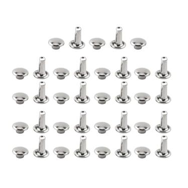 Imagem de Luqeeg 100 Peças de Rebite de Tampa Dupla para Reparo de Artesanato de Couro Com Pontas de Rebites de Metal, Duráveis ​​e Convenientes para Bolsas, Chapéus, Sapatos, Casacos, Tampas de 100 Peças Incluídas (Prata)