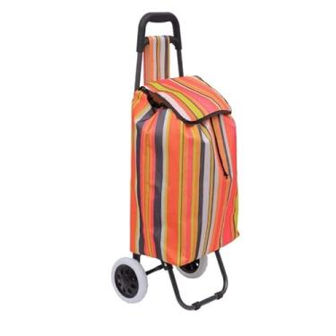 Imagem de Carrinho de Compras Dobrável Reforçado com Rodas Capacidade 30kg Leve e Prático para Mercado(Listras)