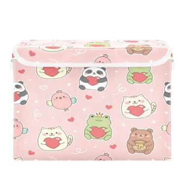 Imagem de Wassud Cestos de armazenamento dobráveis com tampas, animais brincalhões, cestas organizadoras de tecido dobráveis para armário, decoração sazonal de casa 41,5 x 32,5 x 30,5 cm x 39 cm