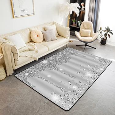Imagem de jejeloiu Tapete de área 3x5 diamante interior tapete de chão com glitter (sem glitter) tapetes de sala de estar cinza ultra macio elegante conjunto de tapetes pastel antiderrapante tapete corredor