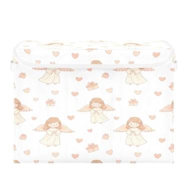 Imagem de Wassud Cestos de armazenamento dobráveis com tampas, lindos anjos, cestas organizadoras de tecido dobráveis para armário, decoração sazonal de casa 40 x 30 x 30 cm