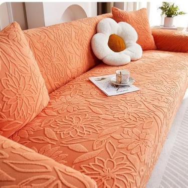 Imagem de Capa de sofá 1, 2, 3, 4 e 5 lugares, protetor móveis veludo grosso luxo, capa cor sólida, elástica para cadeira reclinável(Orange,1-seat 90-140cm)