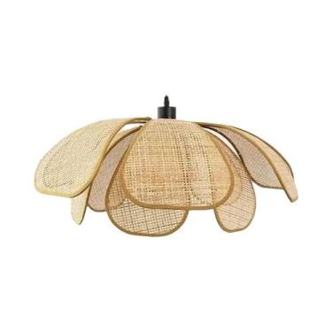 Imagem de Lustre De Lótus Em Rattan Natural Trançado, Luminária De PVC Pintada À