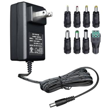 Imagem de Adaptador de fonte de alimentação 24V 0,5A listado pela UL com 8 pontas de adaptador, 100 V ~ 240 V CA para CC 24 volts 500mA 12W 1,8 m cabo adaptador de energia para umidificador difusor de óleo