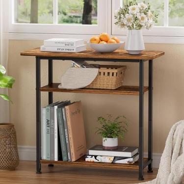 Imagem de Simple Trending Mesa lateral para sala de estar, mesa de canto de 3 camadas, mesa de cabeceira, sofá, mesa de TV, bandeja de TV com ampla mesa de armazenamento para espaços estreitos, marrom rústico