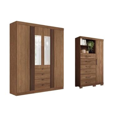 Imagem de Guarda Roupa e Cômoda Casal Qc283 4 Portas de Bater 4 Gavetas em MDP Fosco Texturizado...