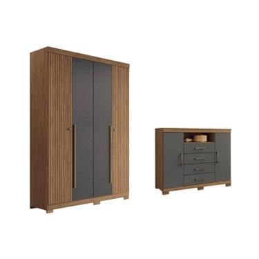 Imagem de Guarda Roupa +cômoda 2 Peças Qc327 Jatobá/grafite - Santos Andirá