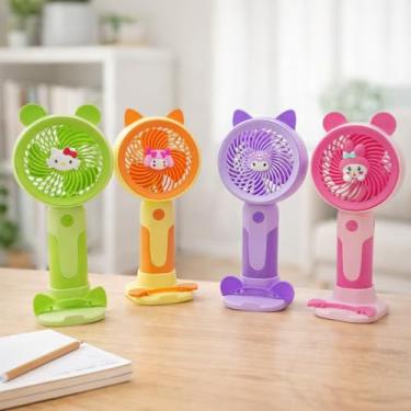 Imagem de Mini Ventilador Portátil Recarregável de Mesa com Orelhas Intercambiáveis, 3 Velocidades, USB, Base Suporte, 18cm, 4 Cores Disponíveis. SORTIDO