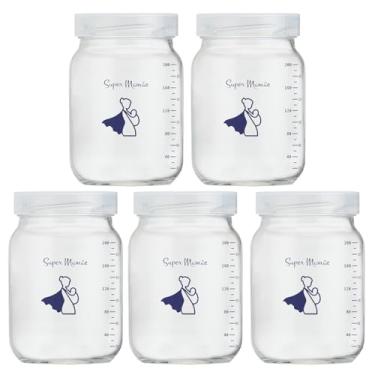 Imagem de Super Mamãe Potes para Leite Materno, Vidro com Tampa, 200ml, Kit com 5 Unidades