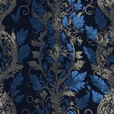 Imagem de MuralPeel Papel de parede vintage preto azul folha damasco descascar e colar papel de parede autoadesivo removível fácil de remover em papel de parede para armário de quarto inquilino