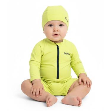 Imagem de Macaquinho Praia e Natação Bebê Tchibum Kamylus UV50+ com Touca Amarelo Neon-Unissex
